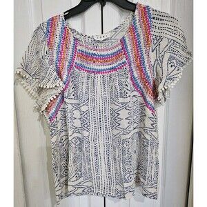 THMI Women's Embroidered Flutter Sleeve Casual Chic Top Size large